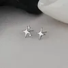 Stud Earrings Silver Color Asymmetric Four-pointed Star For Women Fashion Fairy Piercing Ear Simple Jewelry Banquet Gift