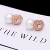 Elegant Freshwater Pearl Camellia Flower Stud Earrings for Women Luxury Diamond Zircon Stud Ball Pearl Earring Fashion Wedding Jewelry Nice Gift