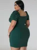 Robes de grande taille ZJFZML ZZ femmes de luxe col bas volants manches courtes robe moulante 2023 taille haute au-dessus du genou longueur Mini