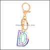 Porte-clés Longes Mode 26 Alphabet Rayé Porte-clés Charme Haute Qualité Acrylique Az Lettres Porte-clés Pour Sac Pendentif Acces Dhzrw