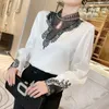 Women's T Shirts Woman Solid Silk Embroidery Long Sleeves Chic Blouse Shirt 2023 Spring Summer Office Lady ShirtWomen's