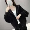 Women's Knits Imitation Mink Cashmere Korean Sweater Cardigan Women's Spring Hooded Zipper Knitted Jacket Solid Color Loose Short