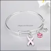 Charm Bracelets Women Pink Ribbon For Female Breast Cancer Awareness Extendable Sier Wire Bangle Nursing Survivor Jewelry Gift Drop D Otki8