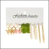 Hoop Huggie Boho Colorf Geometric Heart Resin Acrylic Earrings Set For Women Trendy Pearl Butterfly Party Jewelry Gift Drop Deliver Ot6Vs