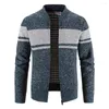 Pulls pour hommes élégant automne veste poches doux col montant couleur assortie manteau extensible