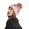 Berets Fur Pompom Beanie Mutter Baby Winterhüte für Frauen warm gestrickte Mützenkappe echte Pompon Hat Motorhaube