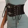 Belts Women Black Corset Waist Belt Fashion Punk Lace-up PU Leather Elastic Wide Slimming Body For