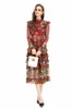 Women's Runway Dresses Stand Collar Long Sleeves Tiered Ruffles Printed Elegant Designer Vestidos Fashion Street Wear