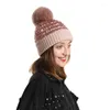 Berets Fur Pompom Beanie mère bébé chapeaux d'hiver pour les femmes Banes tricots chauds Cap vrais pompon chapeau bonnet