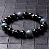 Strand 10MM Polished Natural Stone Lapis Lazuli Onyx Lava Round Beads Stretch Charm Bracelet Handmade Jewelry For Women Men
