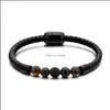 Arts et artisanat de la mode en cuir lave chakra perles de pierre de pierre essentielle braceletbraceletbracelet bracelets en acier inoxydable bracelets fo dhmkx