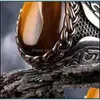 Br￶llopsringar Vintage Brown Tiger Eye Stone Ring f￶r m￤n Kvinnor Turkiska handgjorda spiralgraverade uttalanden Retro Band 1898 T2 Drop de Dhzt6