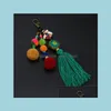 Keychains Lanyards Bohemian Wood Beads Key Chain Pompom Holder Bag Car Hanging Tassel Pendant Woman Jewelry for Women Y428Z Drop D Dhdal