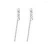 Pendientes de tuerca de plata 925 con aguja y borla, cadena de cristal, diseño Simple, joyería coreana para mujer