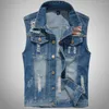 Herenvesten denim vest heren mouwloos jasje herenvest geborduurd casual trend persoonlijkheid cowboy