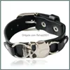 Charm Bracelets Trendy Mens Bike Leather Bracelet Europe Punk Vintage Black Wide Skl Skeleton For Men S Fashion Jewelry Drop Delivery Ot2Dx