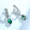Dos Boucles D'oreilles Réel 925 Sterling Sliver Dangle Drop Créé Russe Nano Emerald Vintage Clip Pour Femmes Cadeaux Fine Jewelry