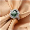 Solitaire Ring Fashion Emerald Rings For Women Luxury Wedding Gemstone Sier Plated Engagement Finger Jewelry Gift Drop Delivery Otsck