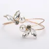 Bangle Fashion Jewelry Gold Color Crystal Charm Bracelets & Bangles Pulseiras Pearl Rhinestone For Women B077