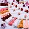 Decorative Figurines Boho Tassel Garland Wall Hanging Decor Pastel Banner With Wood Beads And 2 Pieces Colorful Pom