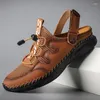 Sandalen Sommer Herren Leder Mesh Strand Outdoor Wasser Atmungsaktiv Bequem Slipper Gummi Klassisch rutschfest Große Größe 38-48