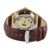 Wristwatches Men Watches Top Luxury Roman Numerals Gold Case Leather Strap Automatic Mechanical Skeleton Dress Wrist Watch