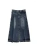 Rokken Mode Vrouwen Denim Rok 2023 Herfst Winter Hoge Taille Side Slit Jean Halverwege de Kuit Vrouwelijke Effen Kleur casual A-lijn Bodems