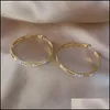 Hoop Huggie Kvinnliga stora runda ￶rh￤ngen Fashion Gold Color Wedding Double Zircon Stone Earring for Women Drop Delivery Smycken OT2PW