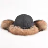 Berets Winter Echte Pelz Hüte Für Frauen Luxus Echte Waschbär Hut Trapper Caps Russische Stil Bombers