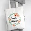 Storage Bags Women Canvas Shopping Totes Female French Print Shoulder Eco Handbag Reusable Foldable Book Pouch Teacher Gifts