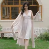 Vêtements pour femmes vintage en satin de soie 2 pièces Robe ensembles pour femmes broderie en dentelle sexy lingerie de printemps d'été couleur solide robe longue robe