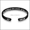 Cuff She Believed Cod So Did Bracciale aperto per donna Uomo Lettera Bachelor Cap Acciaio inossidabile Inspirational Bangle Gioielli Drop Deliv Otvkt