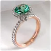 Wedding Rings Gorgeous Round Green Stone Women Micro Paved Glass Filled Noble Gift Lady Engagement Ring Classic