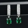 Dos Boucles D'oreilles Réel 925 Sterling Sliver Dangle Drop Créé Russe Nano Emerald Vintage Clip Pour Femmes Cadeaux Fine Jewelry