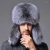 Berets Men Winter Bomber Hat Volwassen mannelijke pluizige imitatie Fur verdikte dop Warm oorbescherming Russische buitenwinddichte petten H7183