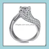 Bandringen kristallen diamant verlovingsring 925 Sterling sier vergulde glanzende bruiloft voor vrouwen Q481FZ Drop levering sieraden DHP4L