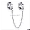 Ear Cuff Personalidad Astilla Titanio Acero Hombres Cadena Doble Perforado Eardrop Clip Cuelga Pendientes Joyería de moda para mujeres Drop Deliv OT78G