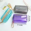 Storage Bags Women's PVC Laser Transparent Cosmetic Gold Zipper Waterproof Handbag Makeup Pouch Travel Necessaire Organizer