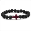 Charm Armband Cross Beads Armband för män Kvinnor 8mm Yoga Healing Lava Stone Stretch Bangle Q58fz Drop Leverans smycken Dhrlk