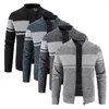 Pulls pour hommes élégant automne veste poches doux col montant couleur assortie manteau extensible