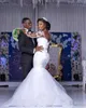 Luksusowe afrykańskie sukienki ślubne w syrenie z Nigerii Perły Przeczciowe długie rękawy Bride Formalne suknie Modern Ivory Plus Size Bridal Sukienka 2023 Vestido de novia