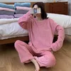 Women's Sleepwear Autumn Winter Flannel Pajamas Women's Two-piece Coral Fleece Home Wear Clothes Loose Casual Striped Simple