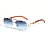 Óculos de sol dos óculos de moda para mulheres designers de desenho masculino óculos sem aro PC LENS POLAROIDAS AZUL LENS CARTI Lunettes vintage de madeira L perna