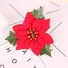 装飾的な花5花のアレンジメントウェディングブーケセンターピースクリスマスキラキラのためのポインセチア