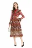 Women's Runway Dresses Stand Collar Long Sleeves Tiered Ruffles Printed Elegant Designer Vestidos Fashion Street Wear