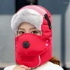 Berets Winter Hat Scarf Set For Men Women Bomber Hats Plush Earflap Windproof Glasses Windshield Pilot Ski Ride Faux Fur