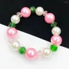 Strang Handgefertigtes griechisches Schwesternschafts-elastisches weißes rosa grünes Perlen-Kristall-Armband Damenschmuck