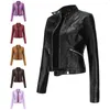 Kvinnor läder Kvinnor Motorcykeljacka Kvinnliga Outwear Ladies Zip Up Biker Coat Slim Fit Casual Streetwear Stand Collar Tops