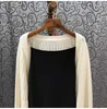 Arbetsklänningar högkvalitativa tröjor uppsättningar 2023 Autumn Winter 2 Piece Set Women Långärmning stickad Cardigan Black Strap Dress Casual Suits