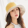 ワイドブリム帽子韓国パナマ特大バケツ女性キャンバスサンハット屋外ビーチキャップラージUV保護折りたたみ式フロッピーシャポー